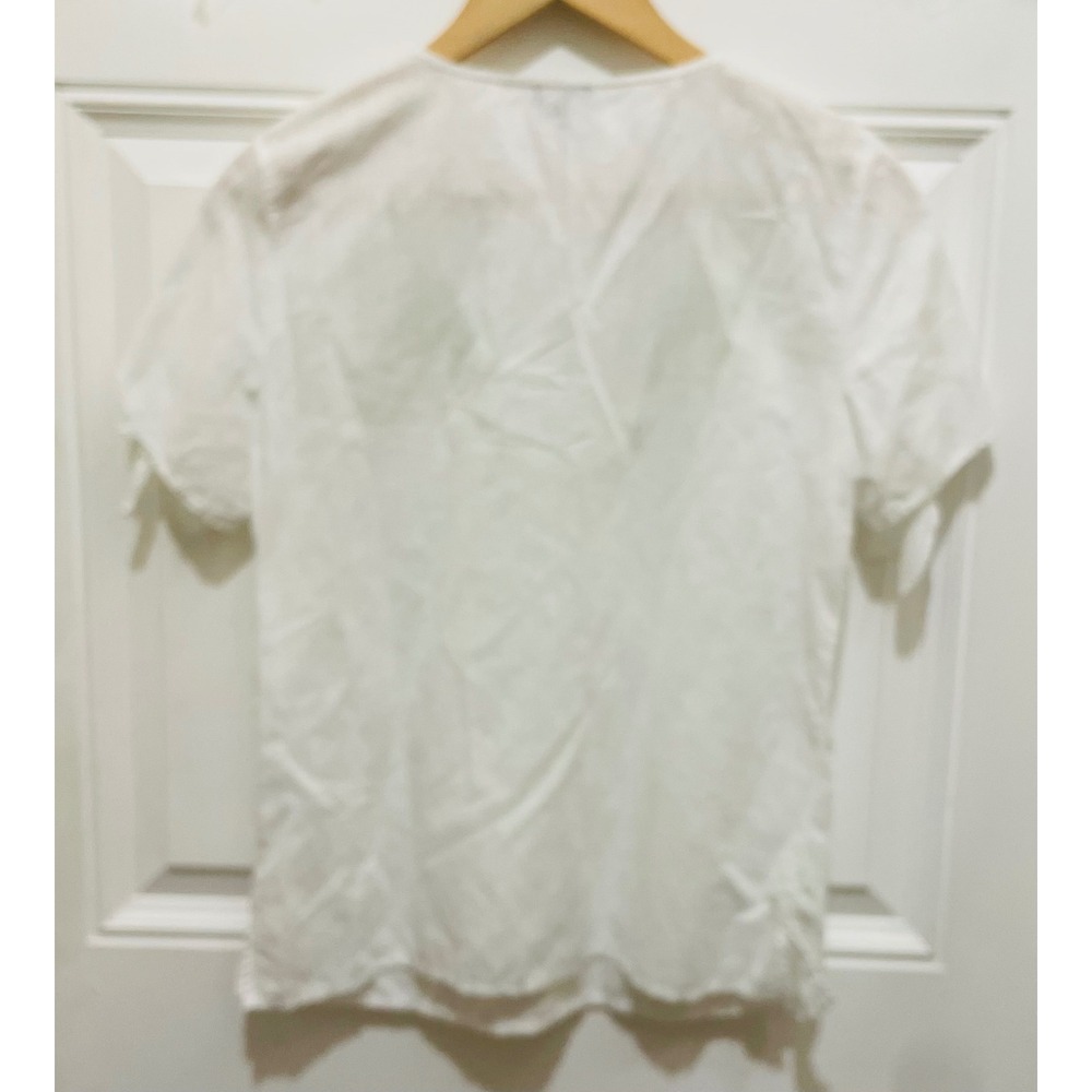 Talbots Womens Top‎ XS Embroidered Lemon Floral Tie Sleeve White Blouse - Picture 5 of 5